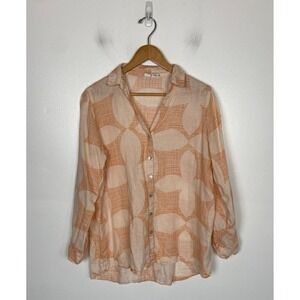 Joie Linen Floral Tunic Top Size M Orange Button Down Coastal Beach Mother Pearl